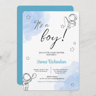 Invitation Oh niño eucaliptos modernos globos azules bebé