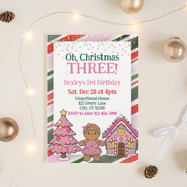 Invitation Oh Noël Trois, Rose Fête 3ème Anniversaire (Créateur téléchargé)