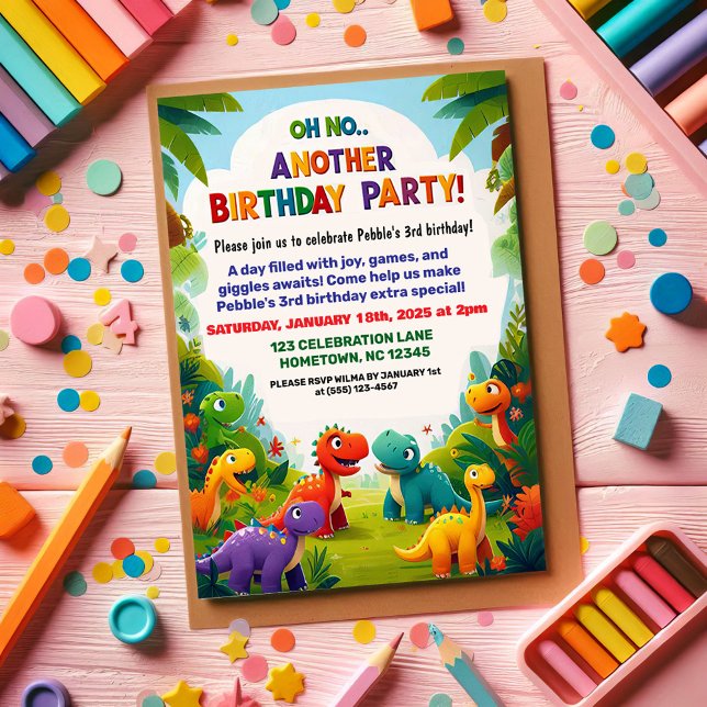 Invitation Oh non ! Un autre Dinosaure Thématique fête d'anni (Créateur téléchargé)