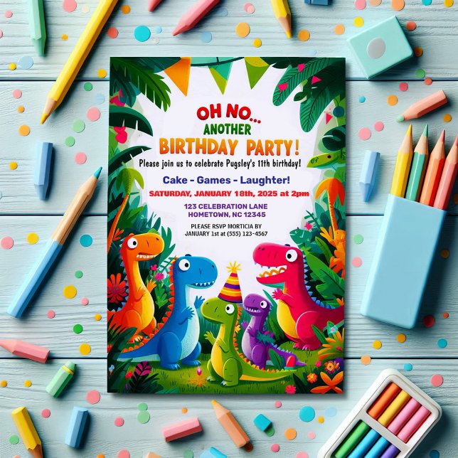 Invitation Oh non ! Un autre Dinosaure Thématique fête d'anni (Créateur téléchargé)