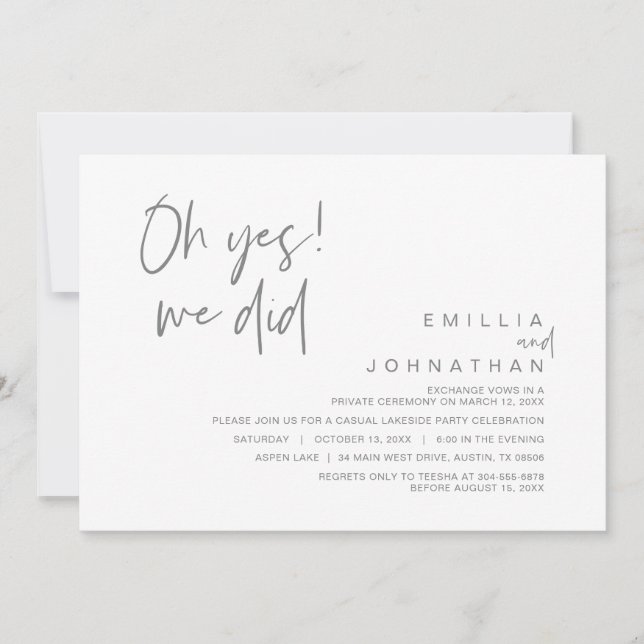 Invitation Oh Oui, Nous L'Avons Fait, Mariage Elopement Invit (Devant)