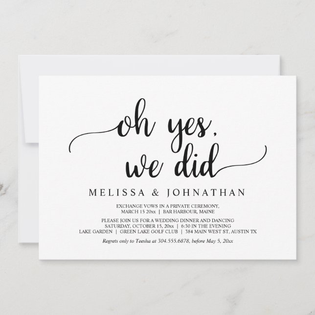 Invitation Oh oui, nous l'avons fait, Mariage Intime Rustique (Devant)