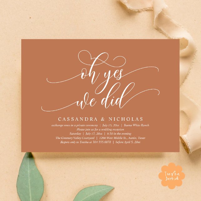 Invitation Oh Oui, Nous L'Avons Fait, Réception De Mariage Ro (Oh Yes, We Did, Modern Romantic Modern Wedding Reception Invitation Card PDF Copper Brown)