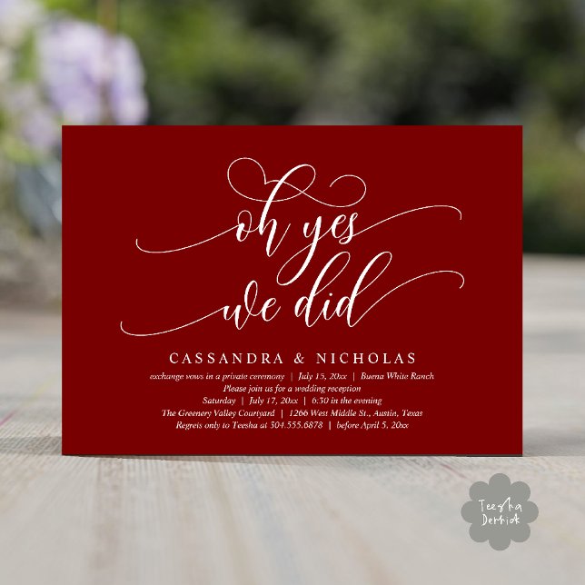 Invitation Oh Oui, Nous L'Avons Fait, Réception De Mariage Ro (Oh Yes, We Did, Modern Romantic Modern Wedding Reception Invitation Card PDF Burgundy Wine Red)