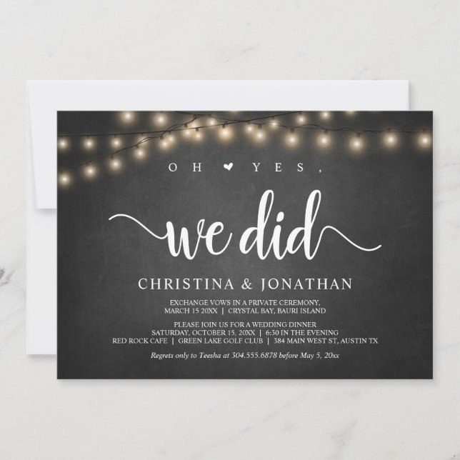 Invitation Oh oui, nous l'avons fait, Rustic Elopement Party  (Devant)