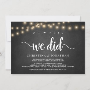 Invitation Oh oui, nous l'avons fait, Rustic Elopement Party