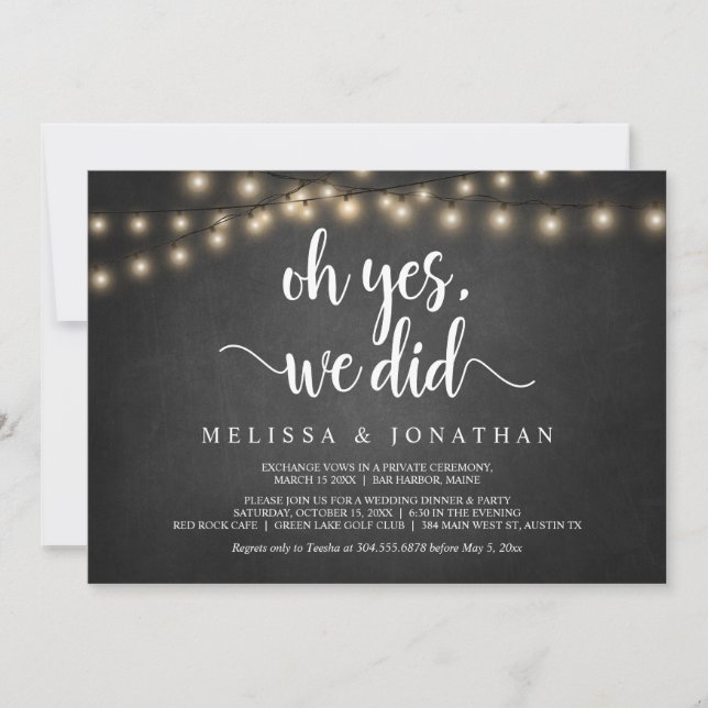 Invitation Oh oui, nous l'avons fait, Rustic Mariage Elopemen (Devant)