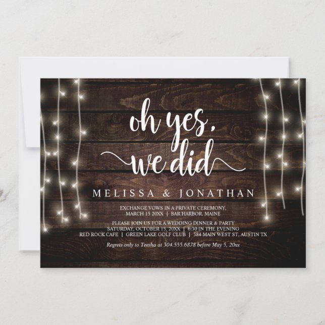 Invitation Oh oui, nous l'avons fait, Rustic Mariage Elopemen (Devant)