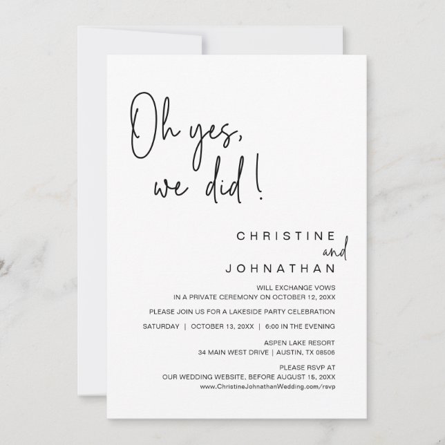 Invitation Oh Oui, On L'A Fait, Mariage Elopement Dancing Par (Devant)