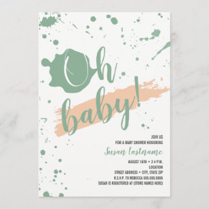 Invitation Oh pêche de bébé et baby shower vert de fille