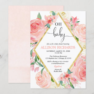 Invitation Oh, petite fille dorée rose rousse baby shower