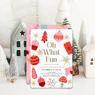 Invitation Oh Quel Amusant Motifs de Noël rose Anniversaire