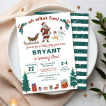 Invitation Oh Quel Amusant Noël Noël Noël Noël Noël Fête Anni<br><div class="desc">Oh What Fun Santa Claus Noël Fête Anniversaire Invitation</div>