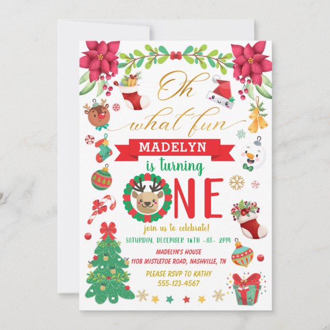 Invitation Oh Quel Amusement D'Être Un Anniversaire De Noël (Devant)