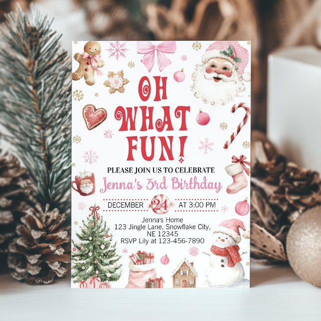 Invitation Oh Quel Plaisir Anniversaire Noël Santa Rétro (Créateur téléchargé)