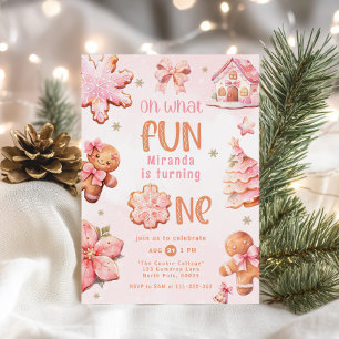 Invitation Oh quel plaisir rose Noël 1er anniversaire