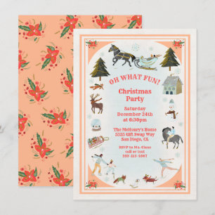Invitation Oh quel plaisir Village d'hiver scène fête de Noël