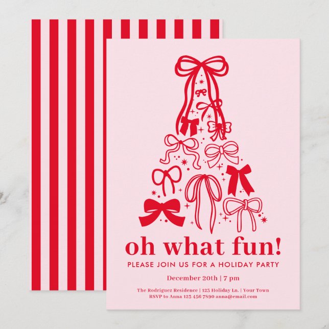 Invitation Oh Quelle Amusement Fête Moderne Rose Rouge (Devant / Derrière)
