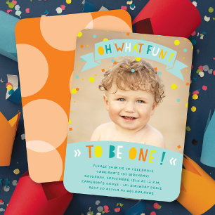 Invitation Oh Quelle Fête Confettis Photo Garçon 1er Annivers