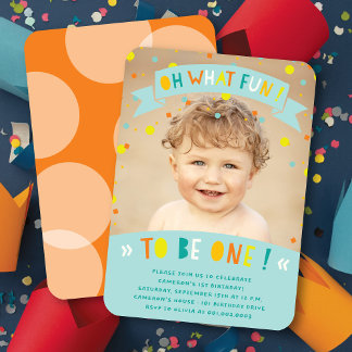 Invitation Oh Quelle Fête Confettis Photo Garçon 1er Annivers