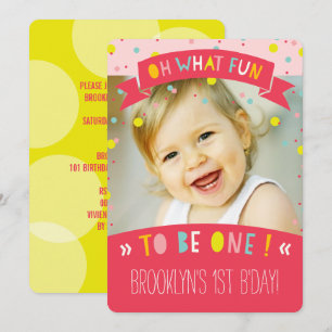 Invitation Oh Quelle Fête Douce Fille aux Confettis 1er Anniv