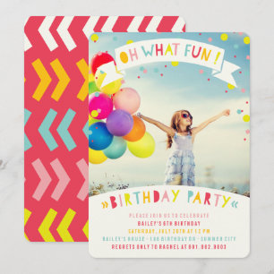 Invitation Oh Quelle Fête Fille Anniversaire Confettis Coloré