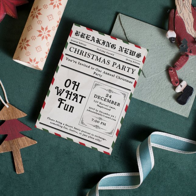Invitation Oh Quelle Fête Journal de Noël Party (Oh What Fun Newspaper Christmas Party Invitation)