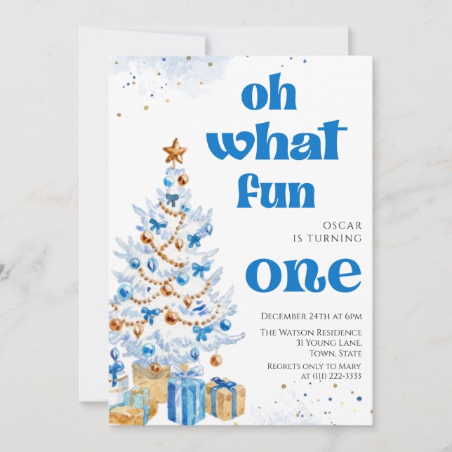 Invitation Oh quelle joie Blue tree christmas birthday  (Devant)