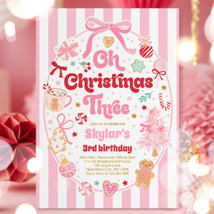 Invitation Oh Sapin de Noël Coquette Nœud 3ème Anniversaire