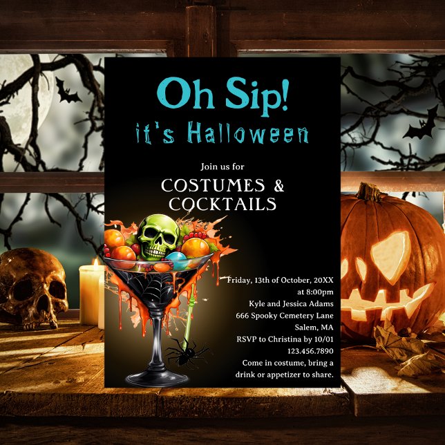Invitation Oh Sip Funny Black Martini Halloween Costume Party (Créateur téléchargé)