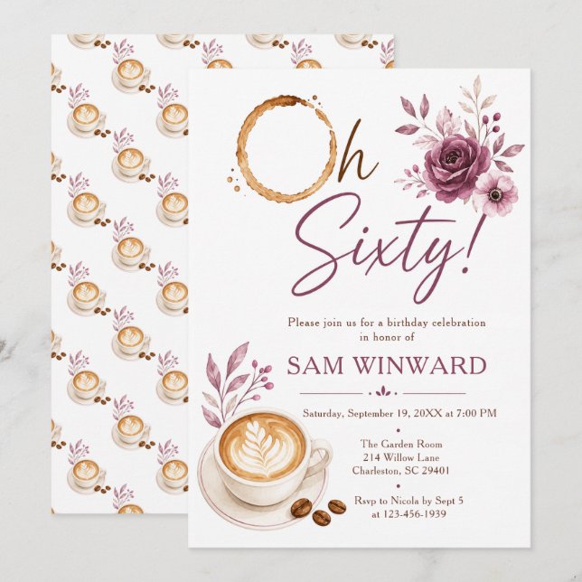 Invitation Oh Sixty Floral Café 60e Anniversaire (Devant / Derrière)