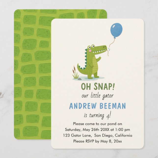 Invitation Oh Snap Anniversaire Alligator | Anniversaire de G (Devant / Derrière)
