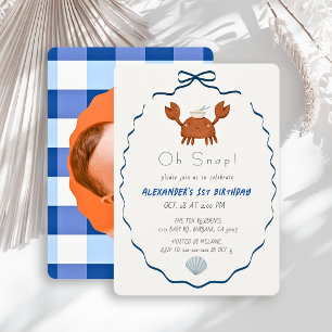 Invitation Oh Snap Crabe Bleu Noeud Garçon Photo 1er Annivers