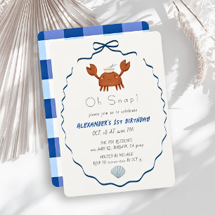 Invitation Oh Snap Crabe Bleu Ruban Garçon 1er Anniversaire