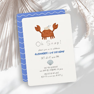 Invitation Oh Snap Crabe Vagues Bleu Garçon Anniversaire