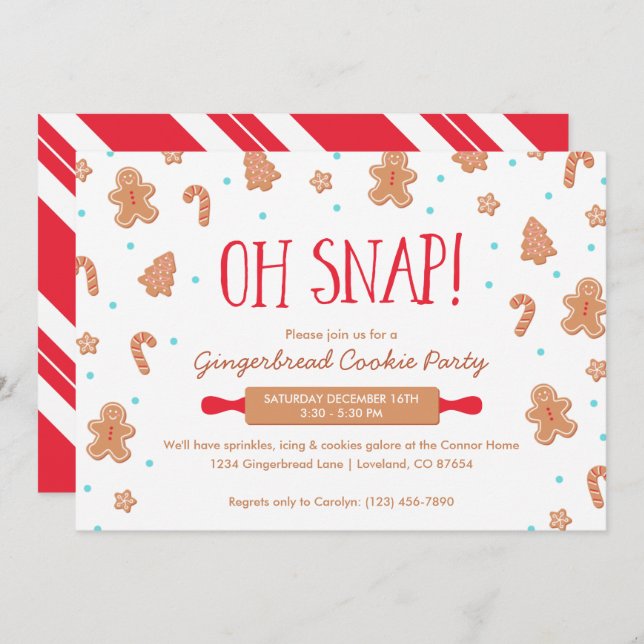 Invitation "Oh Snap !" Gingerbread Cookie Christmas Party (Devant / Derrière)