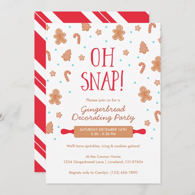 Invitation "Oh Snap !" Gingerbread Cookie Christmas Party (Devant / Derrière)