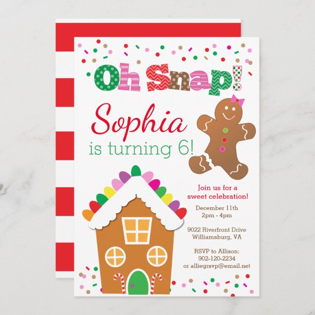 Invitation Oh Snap Gingerbread Girl Anniversaire Fête Invitat (Devant / Derrière)