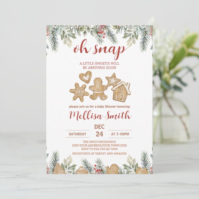 Invitation Oh Snap Gingerbread Noël Baby Shower (Debout devant)