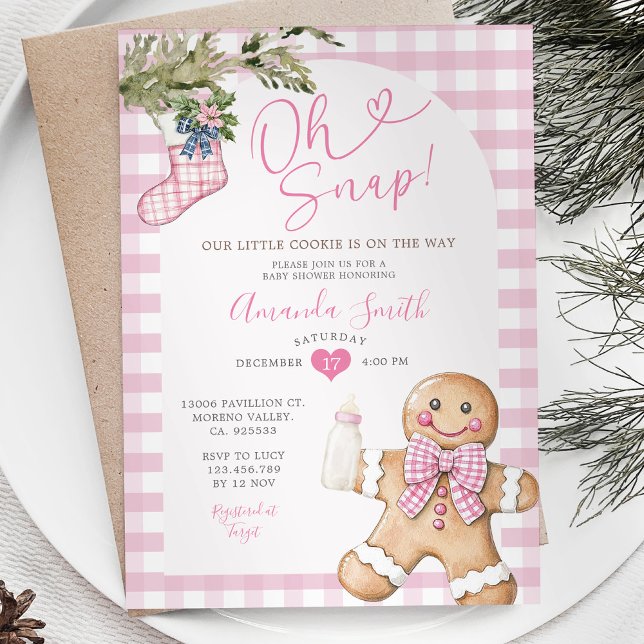 Invitation Oh Snap rose En vichy Baby shower fille de Noël (Créateur téléchargé)