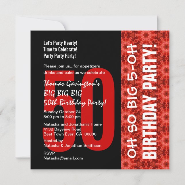 Invitation Oh So Big 50th Birthday Black and Red Motif (Devant)