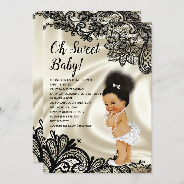 Invitation Oh Sweet Baby Girl Douche Afro Bun Puff (Devant / Derrière)