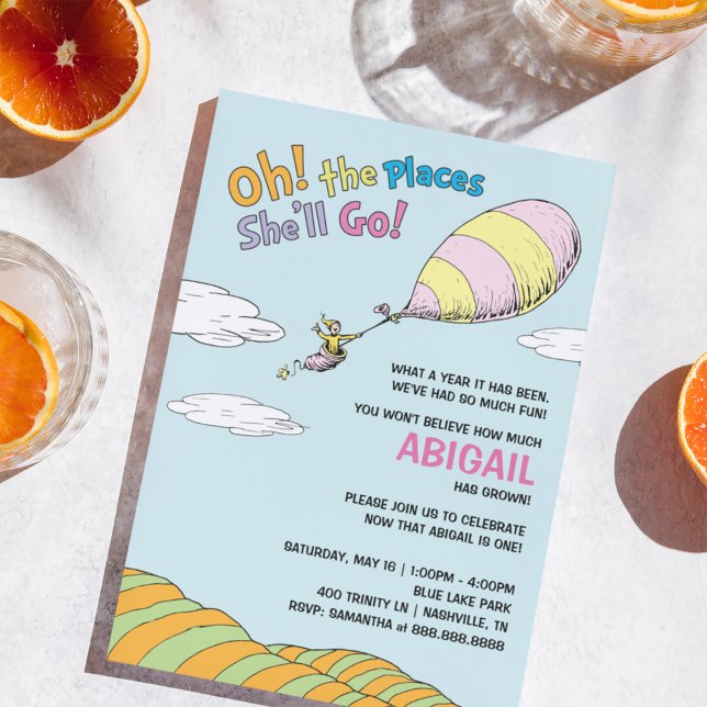 Invitation Oh, The Places She'll Go! - Premier Anniversaire (Créateur téléchargé)