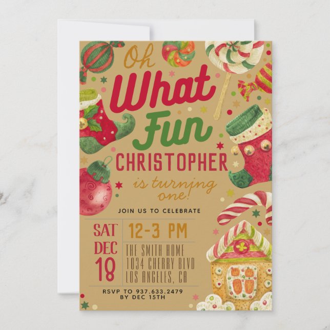 Invitation Oh What Fun 1er anniversaire Noël (Devant)