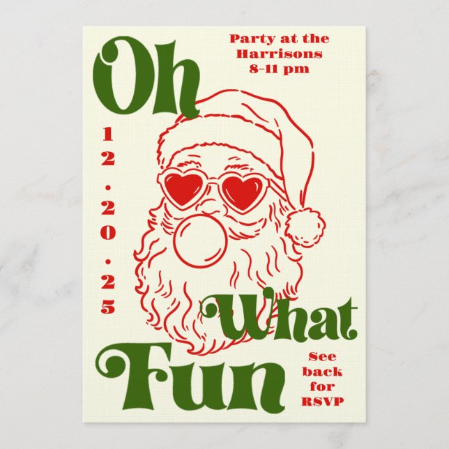 Invitation Oh What Fun Bubblegum Santa Holiday Party (Devant)