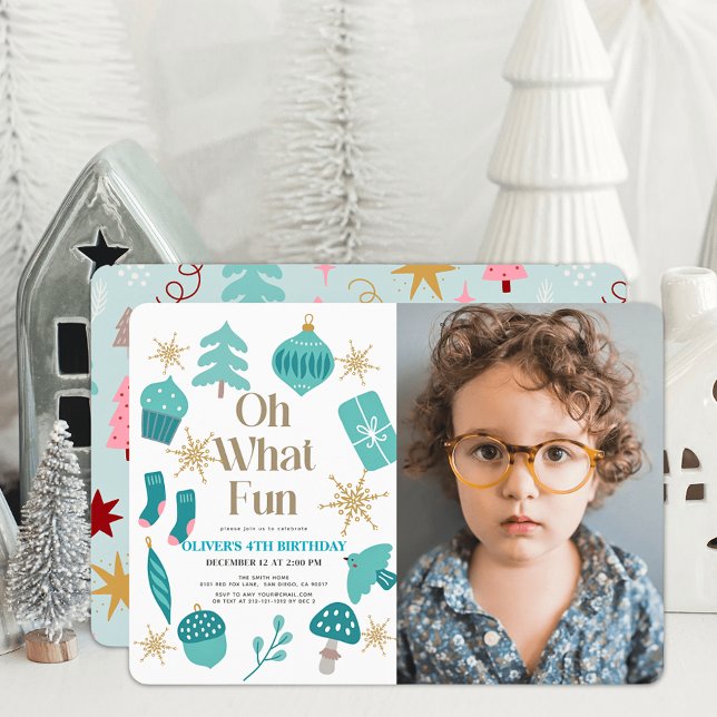 Invitation Oh What Fun Christmas Green Birday Photo (Créateur téléchargé)