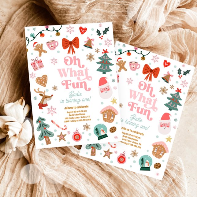 Invitation Oh What Fun Christmas Party Girl 1st Birthday  (Créateur téléchargé)