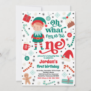 Invitation Oh What Fun Elf Noël 1er Anniversaire fête
