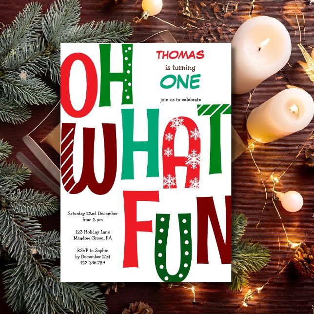 Invitation Oh what fun first birthday (Créateur téléchargé)