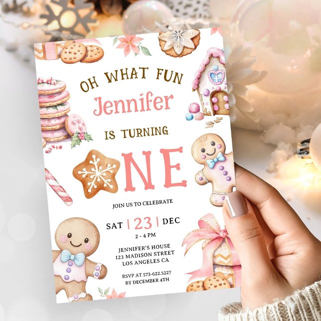 Invitation Oh What Fun | Gingerbread 1st Birthday Girl (Créateur téléchargé)